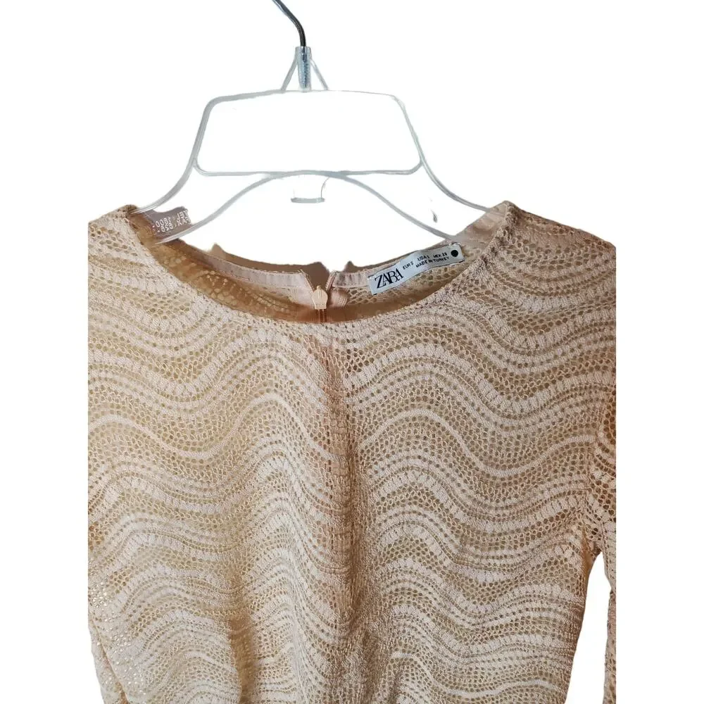 ZARA Beige Knit Long Sleeve Crop Top, Small